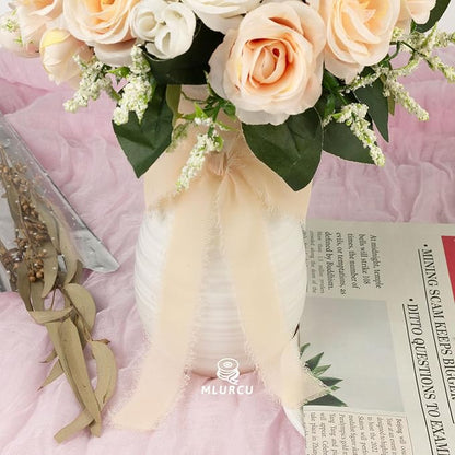 Vanilla Cream Chiffon Ribbon - 1 Inch x 21 Yards, Handmade Fringe, Silk, Boho Frayed, Gift Wrapping, Wedding Invitation, Bridal Flower Bouquets