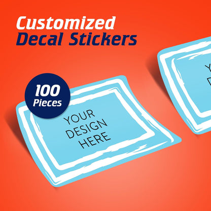 100 Custom Vinyl Stickers - Upload Your own Image, Text, Design, Logo - Personalized Logo Labels for Handmade, Packaging, Bottle, Jars, Candle, Brand Stickers (Blue Swirls, 3x2)