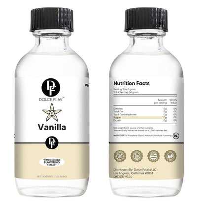Dolce Flav Vanilla Extract – 2 Ounce Water-Soluble Kosher, Sugar-Free, Concentrated Vanilla Flavoring for Baking, Cookies & Desserts, Includes Measured Dropper