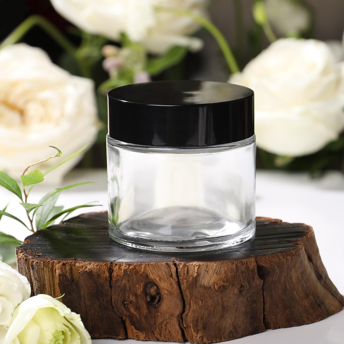 3 Pack Clear Small Glass Cosmetic Jars with Lids - 60 ml Empty Glass Makeup Containers for Sample, Cream, Lotion, Powder (2 OZ)
