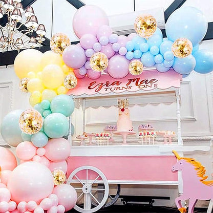 105pcs Pastel Balloons Arch Garland Kit 5" 10" 12" 18 inch Macaron Color Pastel Balloon Different Sizes and Gold Confetti Balloon Set for Easter Wedding Birthday Baby Shower Party Decorations