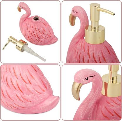 Cute Flamingo Lotion Dispenser - Refillable Hand Liquid Soap Dispenser with Pump for Bathroom Decor, Dish Soap Bottle for Kitchen Countertop 360ml/12.2oz, Birthday Thanksgiving