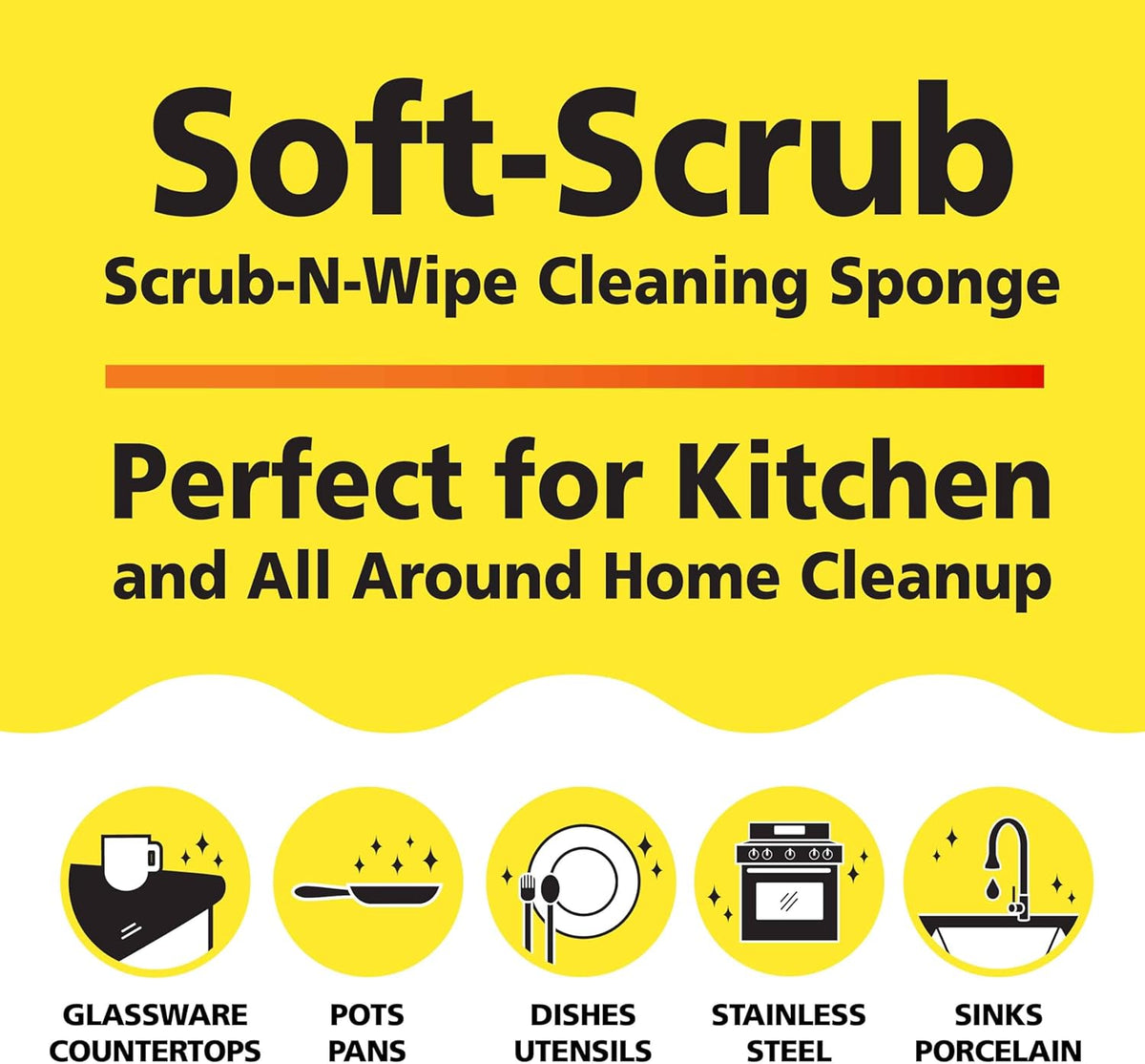 Soft-Scrub by Tuff-Scrub Scrub-N-Wipe Pad, Large, 6-Pack, Microfiber, Multi-Surface, Non-Scratch, Dual-Sided, Scrubber for Dishes, Sinks, Non-Stick Cookware, Machine Washable, Kitchen Sponge
