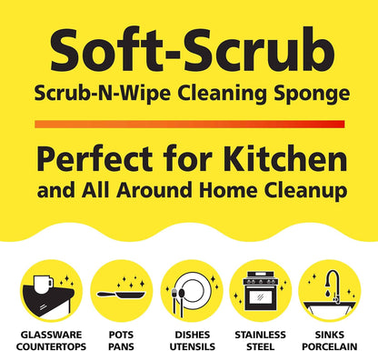 Soft-Scrub by Tuff-Scrub Scrub-N-Wipe Pad, Large, 6-Pack, Microfiber, Multi-Surface, Non-Scratch, Dual-Sided, Scrubber for Dishes, Sinks, Non-Stick Cookware, Machine Washable, Kitchen Sponge
