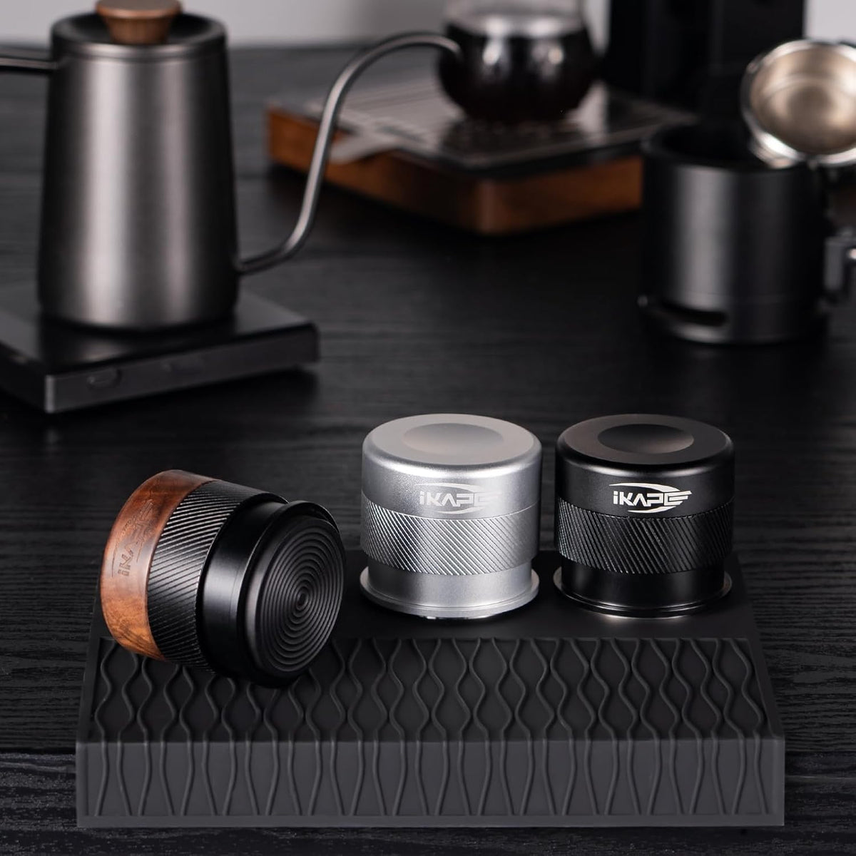 Ikape 58MM Espresso Tamper, New Wooden Handle Design，Premium Barista Coffee Calibrated Tamper with Spring Loaded