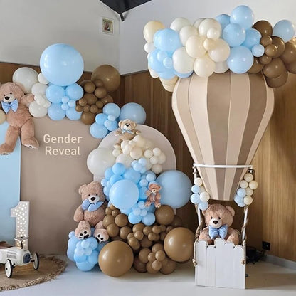 MEBAY Dusty Blue Brown White Balloon Arch Kit, 166Pcs Boho Dark Brown Pastel Blue Sand White and Nude Balloons Garland for Baby Shower Gender Reveal Birthday Party Decoration
