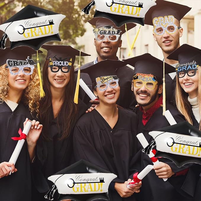6pcs Graduation Cap Decorations Set, Congrats Grad Balloons, Graduation Cap, Hat Balloon, Grad Foil Balloons For College High School Party Decorations 2026