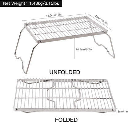 Redcamp 17" Large Folding Campfire Grill 304 Stainless Steel Grate, Heavy Duty Portable Camping Grill with Carrying Bag for Outdoor Cooking