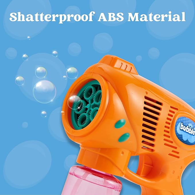 JOYIN 2 Bubble Guns with 2 Refill Solution (10 oz Total), Automatic Bubble Maker Blower Machine for Kids, Toddlers, Outdoors, Party, Birthday Gift, Easter Toys (Blue, Orange)