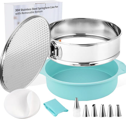 10-inch Stainless Steel Springform Pan with Silicone Protector, Removable Bottom, Parchment Paper