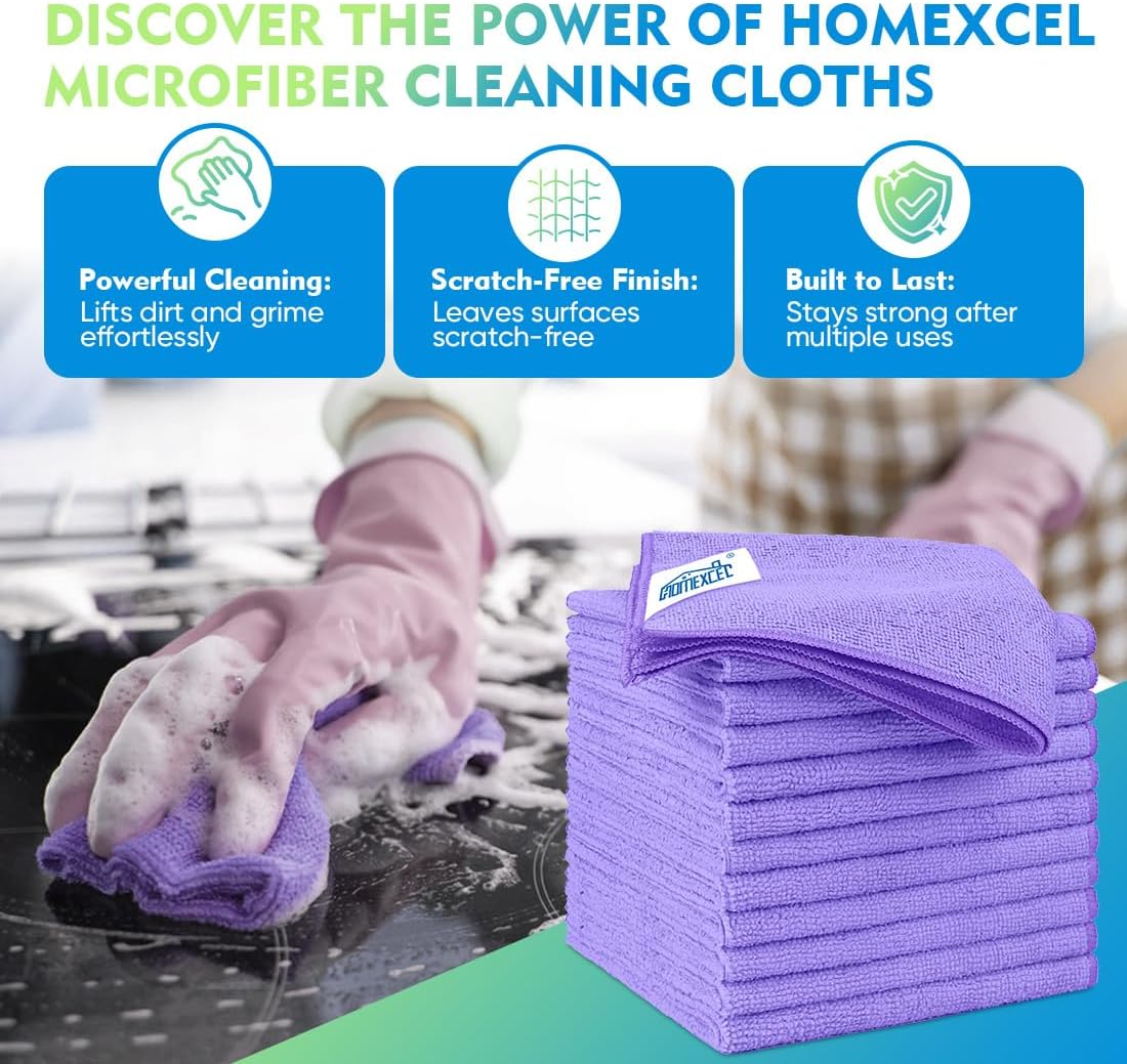 Homexcel Microfiber Cleaning Cloth 12 Pack 12.5 x 12.5 Inch Microfiber Towels for Cars Ultra Absorbent Cleaning Rags Lint Free Cleaning Towels for