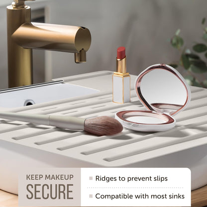Maplefield Bathroom Sink Cover for Counter Space, Heat Resistant Silicone Sink Mat for Your Beauty Routine, Small Bathroom Space Saver Sink Cover for Makeup (Taupe Large, 22 x 2 x 2 Inches)