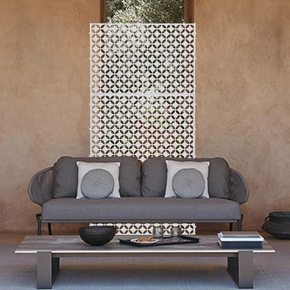 75" H×35" W Decorative Outdoor Privacy Screen with Stand, Outdoor Decor Privacy Fence Screen Metal Fence Panels, Free Standing Metal Divider for Patio Lawn Deck (White-Circle)