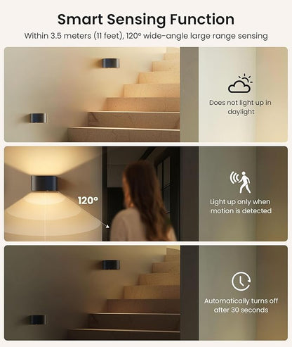 FULEN 4 Pack Motion Sensor Wall Lamp with Remote Control 3 Colors Wireless Wall Light LED Indoor Up and Down Wall Sconce 5000mAh Rechargeable Battery Powered Wall Lamps Brightness Adjustable,Black