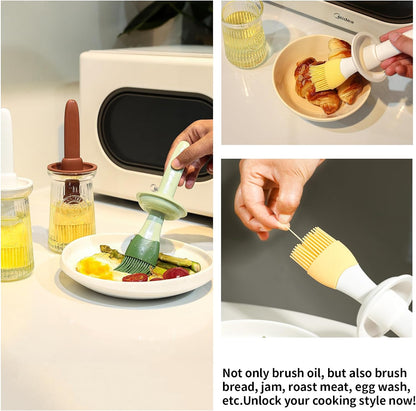 Oil Dispenser with Brush - Glass Olive Oil Dispenser for Kitchen, 3 IN 1 Oil Dispenser Bottle with Silicone Basting Brush for Cooking Vinegar Sauce BBQ Grill Frying (Brown)
