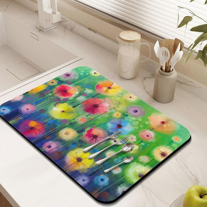 Dish Drying Mat for Kitchen Counter 24x18in Washable Quick Dish Drying Pad Rubber Backed Absorbent Draining Mat Fit Kitchen Counter,Bar,Under Sink