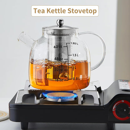 68OZ Glass Teapot Tea Pot With Infuser, Glass Kettle For Stove Top, Tea Glass Pot, 2000ML Glass Tea Cup With Infuser And Lid For Loose Leaf Tea Steeper, Dishwasher Safe