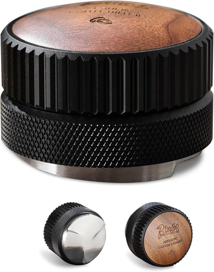 Bincoo 51mm Espresso Distributor Hand Tamper - Adjustable Coffee Leveler Tool for 51mm Portafilter, Walnut Wood Lid