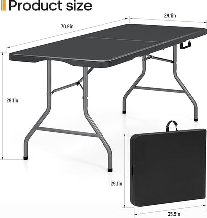 6ft Folding Table Heavy Duty 350 LBS 6 Foot Fold in Half Table with 18% Thicker HDPE Waterproof Top & Reinforced Steel Frame, Portable Foldable Table for Outdoor Indoor Party Wedding Camping