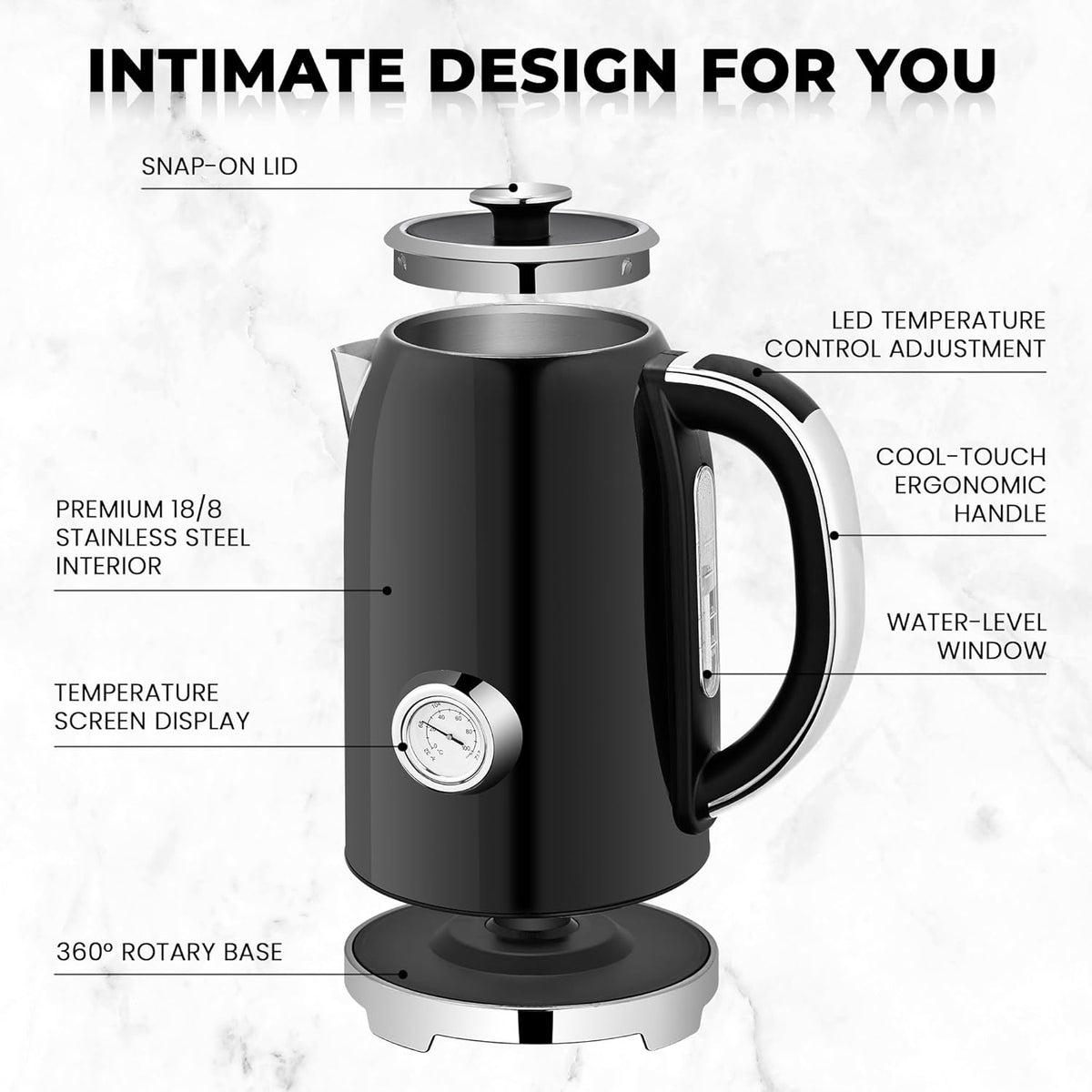 Susteas Electric Kettle Temperature Control - 57oz Hot Water Boiler with Thermometer, 1500W Fast Heating Stainless Steel Tea Kettles