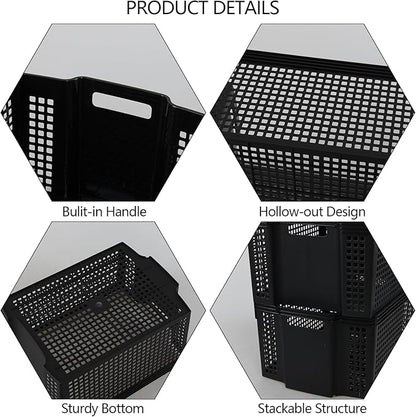 Obstnny Deep Stacking Storage Baskets, 6-Pack Plastic Stackable Laundry Organizing Basket Bin, Black