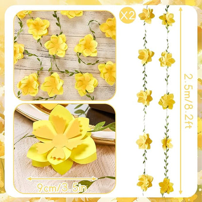 Wildflower Party Decorations 3D Narcissus Flower Garland (2PCS) Yellow Flower Garland Daffodil Decor for Wedding Graduations Easter Baby Shower Party Arch Garden Background