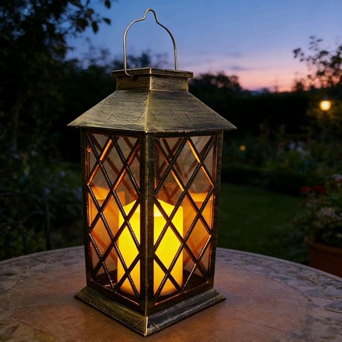 Solar Garden Lanterns Hanging Outdoor Lantern Waterproof LED Flickering Flameless Candle Mission Lights for Table,Outdoor，Mothers Day Gifts Mom Wife (2pack)