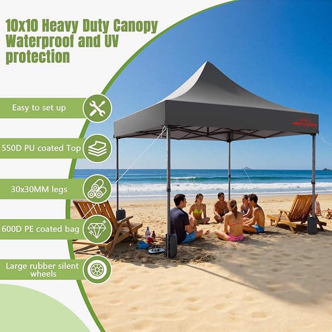 10x10 Heavy Duty Pop Up Canopy with 4 Sidewalls, 550D Commercial Easy Up Canopy Tent, Waterproof Outdoor Party Event Tent with Roller Bag, Grey