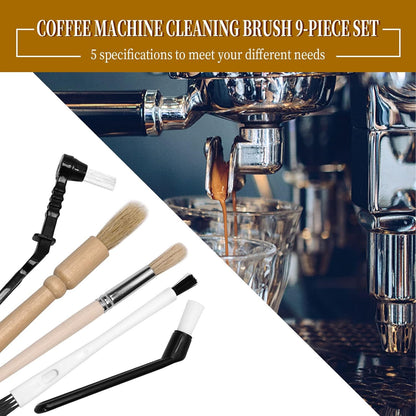9PCS Coffee Machine Cleaning Brush Grinder Wooden Cleaning Brush Coffee Machine Head Brush Coffee Brush, Black Handle Coffee Machine Brush