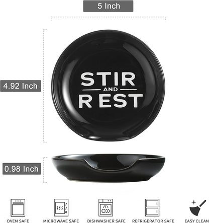 Spoon Rest for Stove Top, Kitchen Decor for Farmhouse, Cooking Ladle/Spatula/Spoon Holder, Utensil Rest for Countertop Deep Tray Prevent for Spill Black and White 5 inch Housewarming Gift