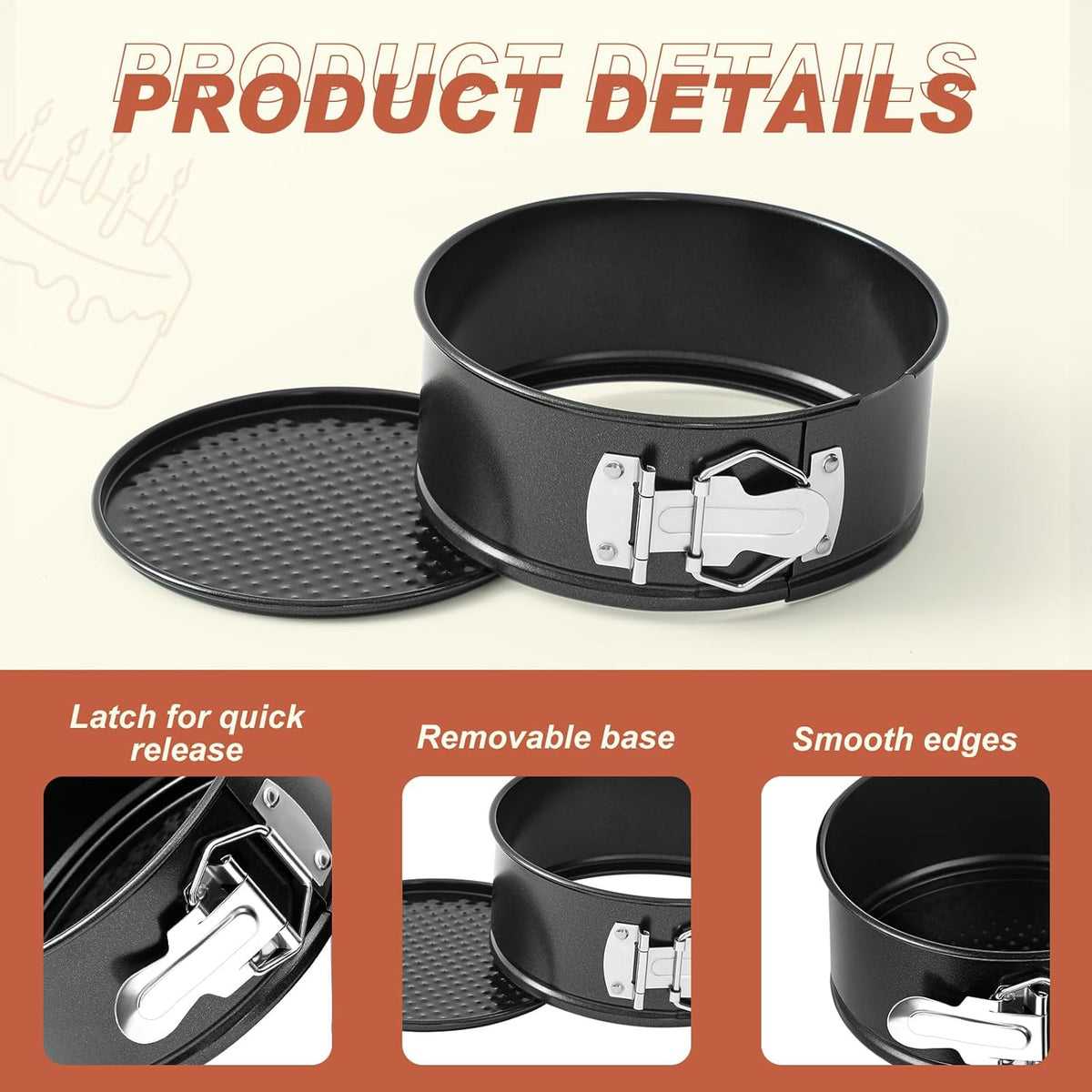 4 Pcs 6 Inch Non Stick Springform Pan with Removable Bottom Carbon Steel Cheesecake Pan Round Springform Cake Mold with Stainless Steel Spring