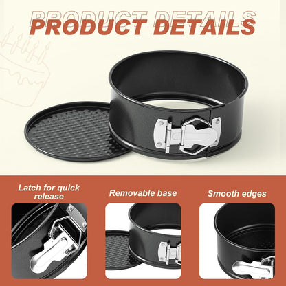 4 Pcs 6 Inch Non Stick Springform Pan with Removable Bottom Carbon Steel Cheesecake Pan Round Springform Cake Mold with Stainless Steel Spring