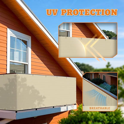 2.5' x 77' Balcony Privacy Screen Fence Cover with Zip Ties Grommets for Apartment Patio Porch Deck Backyard Outdoor (Beige)