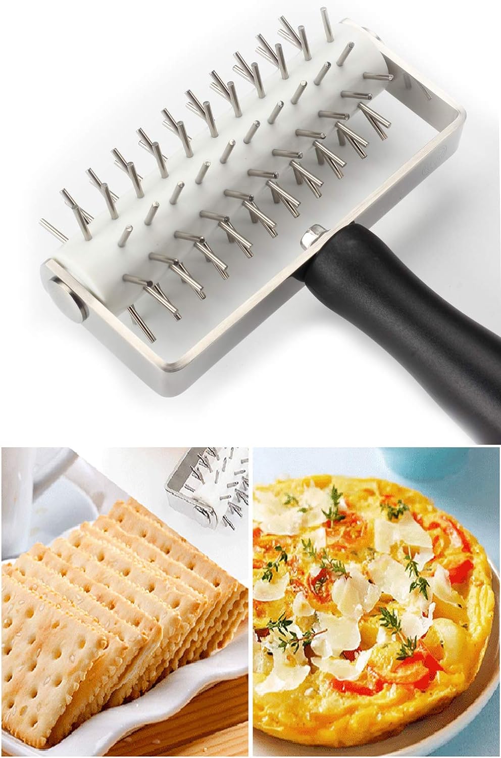 Pizza Dough Docker - Evnsix Pastry Docker Roller with Stainless Steel Spikes for Homemade Baking Cake crackers Pie Hole Maker