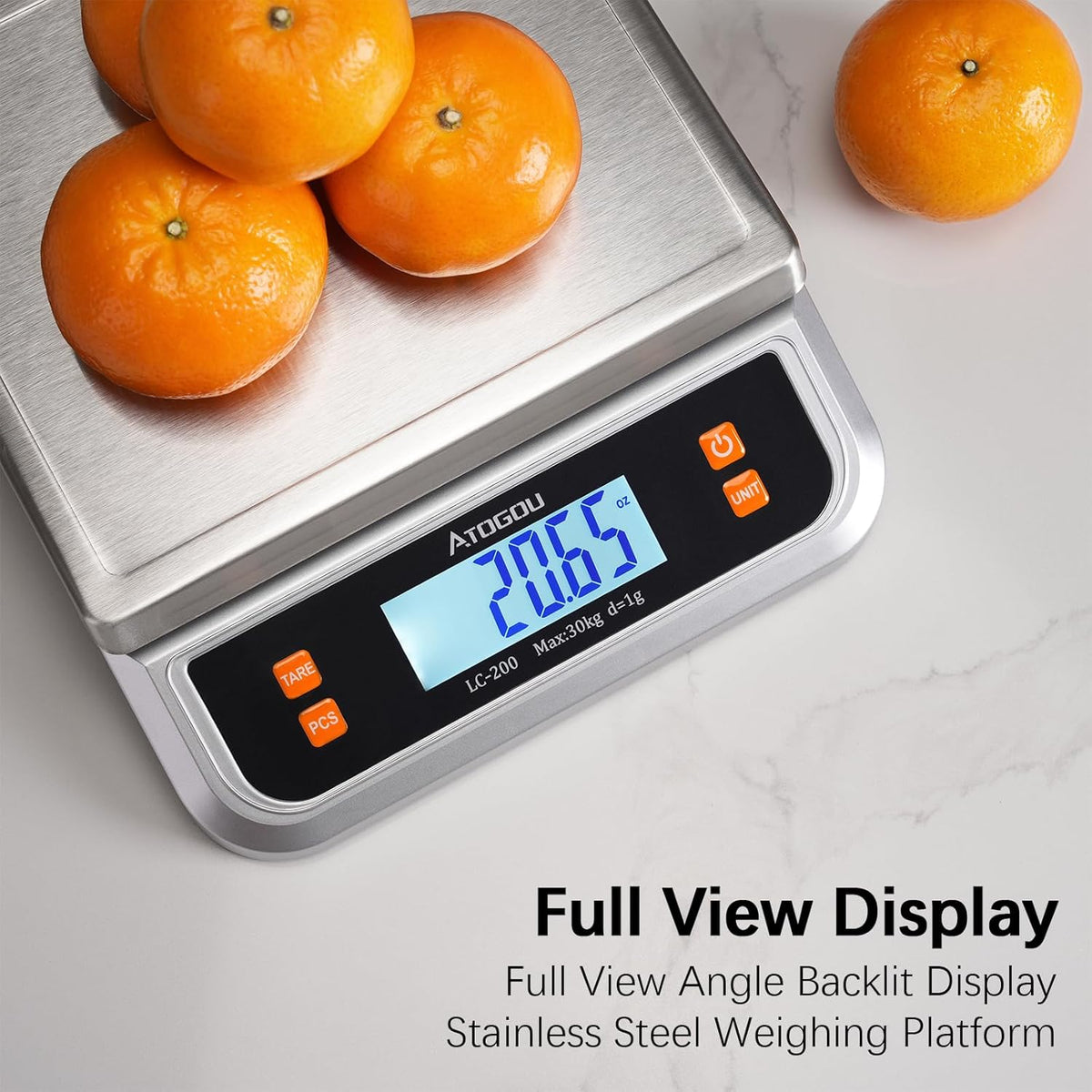 88lb Food Scale, Commercial Kitchen Scale Plug-in Usable with Full View LCD Display, Stainless Steel, for Baking, Bread, Cooking, Meat, Vegetables
