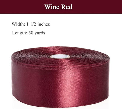 YASEO 1 1/2 Inch Wine Red Solid Satin Ribbon, 50 Yards Craft Fabric Ribbon for Gift Wrapping Floral Bouquets Wedding Party Decoration