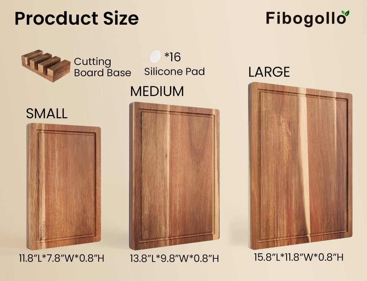 Acacia Wood Cutting Boards for Kitchen(Set of 3),Wooden Chopping Boards Set with Juice Groove, Large Serving Board with Holder,Butcher Block for Meat