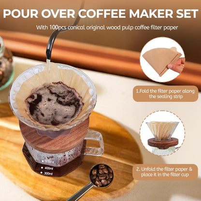 Pour Over Coffee Maker 600ml Borosilicate Glass Drip