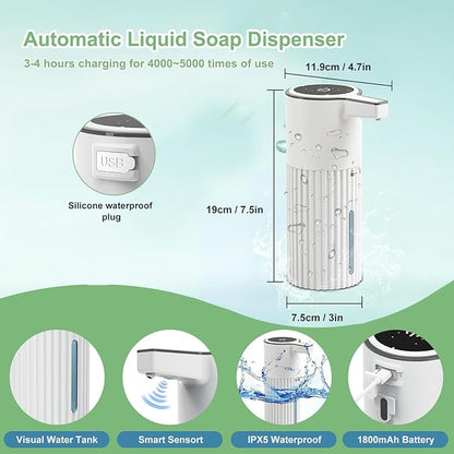 Automatic Soap Dispenser, Continuous Flow Control 400ml Large Capacity Rechargeable Waterproof Adjustable Volume Soap Dispenser for Bathroom & Kitchen(Liquid)