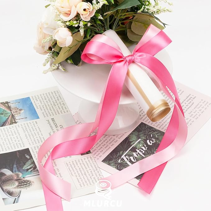 Pink Ribbon 1 Inch Assorted Double Faced Pink Satin Ribbon Set for Flower Bouquet, Gift Wrapping, Wedding Invitation, Bridal Shower Decor, Hair Bows and Crafts, 6 Rolls Total 30 Yards