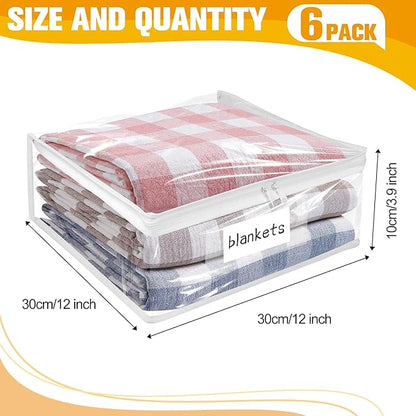 Kikerike Plastic Storage Bags with Easy-Glide Zipper, Pack of 6, Durable Clear Vinyl Zippered Storage Bags for Clothes Sweaters Comforters Blankets Sheets Bedding (12 x 12 x 3.9 Inch, White)