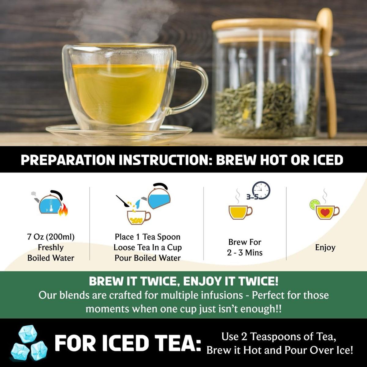 Brewix, Green Tea Loose Leaf (50+ Cups, 3.53oz/100g) Gluten Free I High Elevation Grown Green Tea Leaves, Pure Single Origin Sourced Direct from India