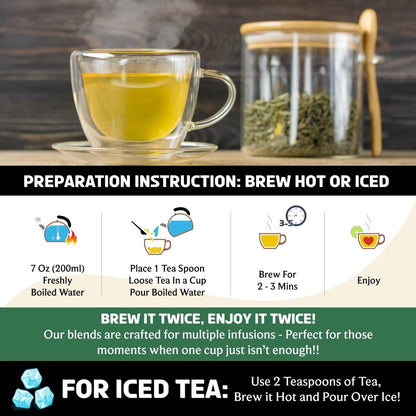 Brewix, Green Tea Loose Leaf (50+ Cups, 3.53oz/100g) Gluten Free I High Elevation Grown Green Tea Leaves, Pure Single Origin Sourced Direct from India