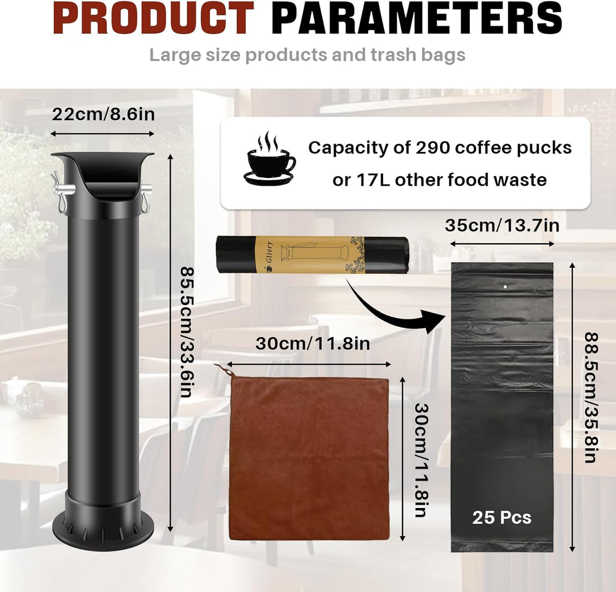 Espresso Coffee Knock Box for Barista Commercial Knock Box for Espresso Coffee Grounds Floor Standing Knock Box with Garbage Bags and Towels