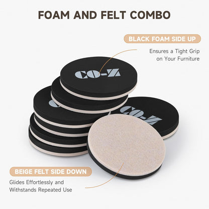 CO-Z 8pcs Felt Furniture Sliders for Hardwood Floors, 3 1/2 in Reusable Furniture Pads, Heavy Furniture Movers Sliders for Hard Surfaces, Thick Moving Pads Floor Protectors for Vinyl Tile Floors