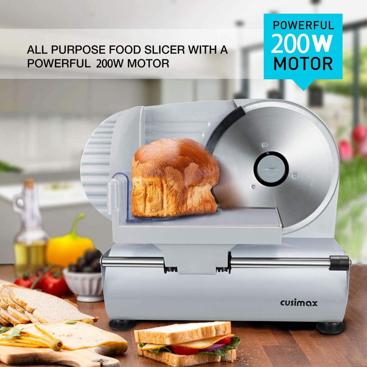 Meat Slicer, Cusimax Electric Deli Food Slicer with Two 7.5'Removable Stainless Steel Blades and Pusher, Cheese Fruit Vegetable Bread Cutter
