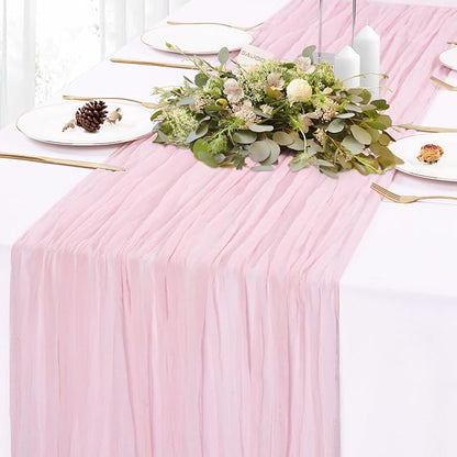 Pink Cheesecloth Table Runner 13.3FT Rustic Sheer Gauze Table Runners 157 Inch Boho Cheese Cloth Table Decorations for Wedding Party Spring Bridal Baby Shower Home Decor