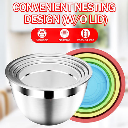 Mixing Bowls with Strainer, Mixing Bowl with Lids Set, Stainless Steel Mixing Bowls