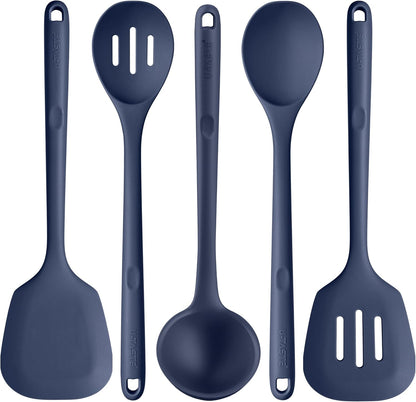 Silicone Kitchen Cooking Utensil Set: U-Taste High Heat Resistant 13.6in Kitchen Gadgets, BPA Free Non Stick Rubber Cook Accessories For Stir Frying, Serving, Basting, Mixing (5 Pieces, Midnight Blue)