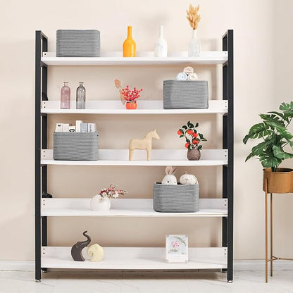 ICERZCZ Small Storage Baskets for Shelves Organizing, Woven Cotton Rope Baskets for Storage, Book Basket, Decorative Shelf Basket, 12.5"Lx9.1''Wx7.9''H (4 Packs) Grey